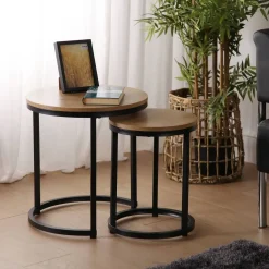 Set de 2 Mesas Nido Auxiliares MEGAN con Tablero de Madera