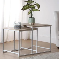 Set de 2 Mesas Nido con Patas de Metal Blancas 10330161