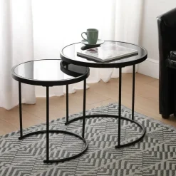 Set de 2 Mesillas Nido Negras de Cristal 18790785