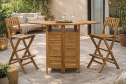 Set de Mueble Bar de Teca con Mesa Extensible y Taberetes MB-224647