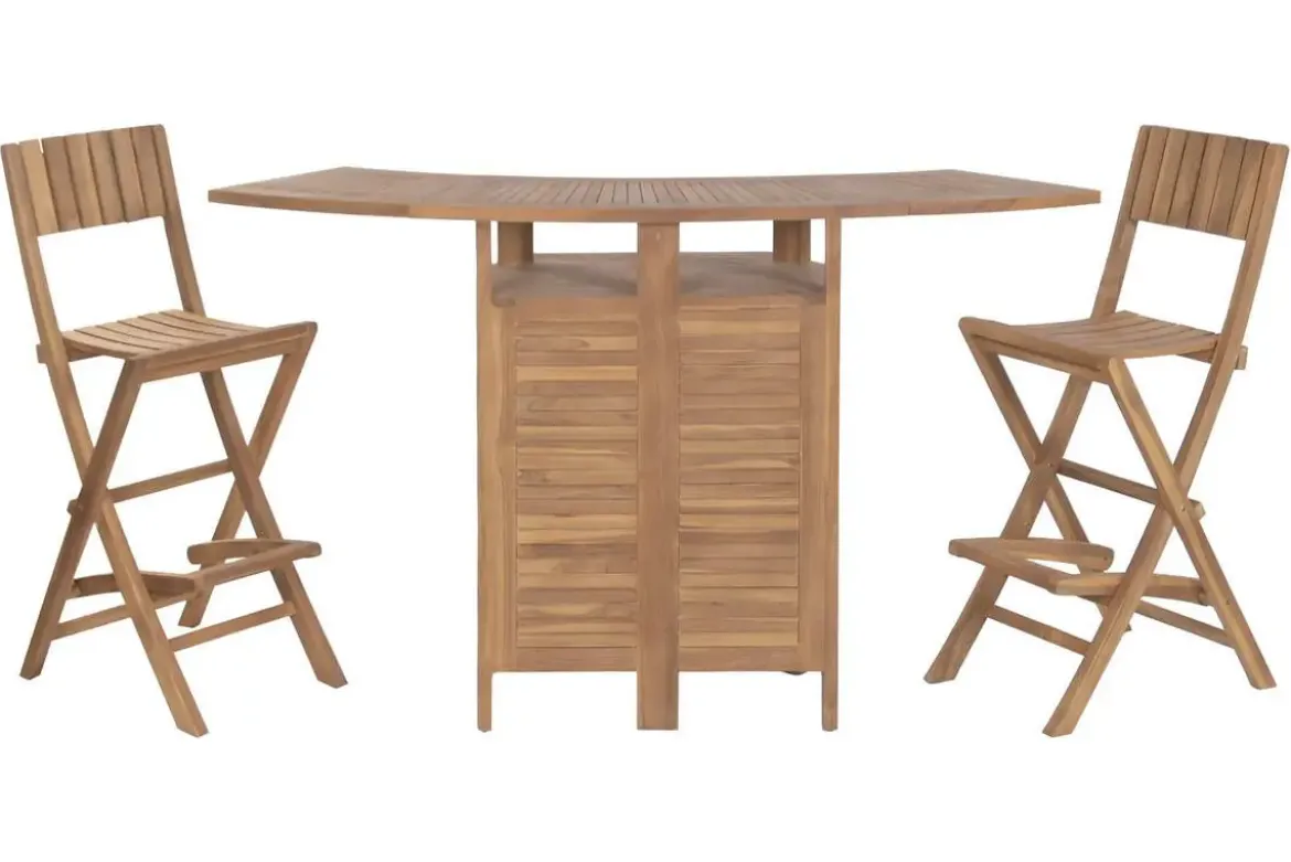Set de Mueble Bar de Teca con Mesa Extensible y Taberetes MB-224647