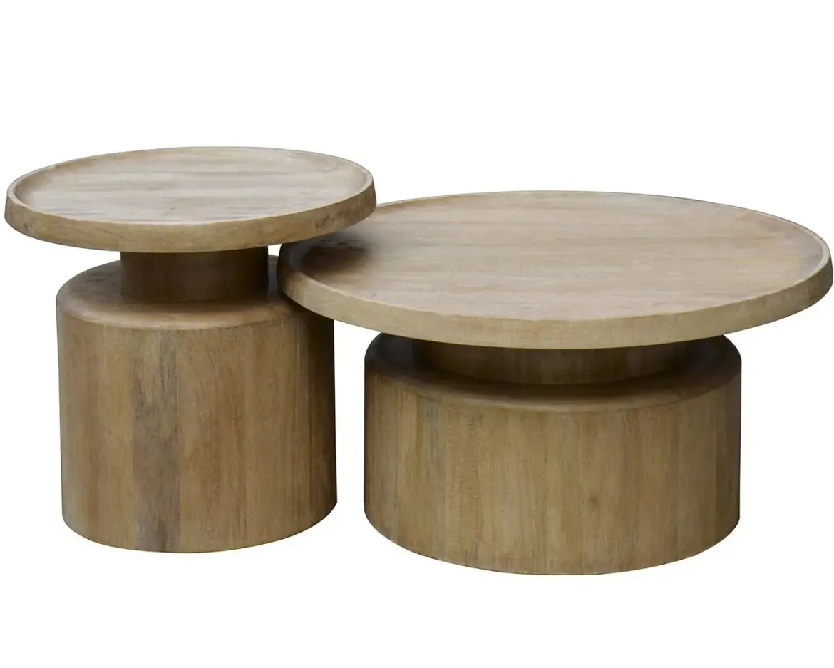 Set 2 Mesas Nido de Madera de Mango Redonda MB-228040