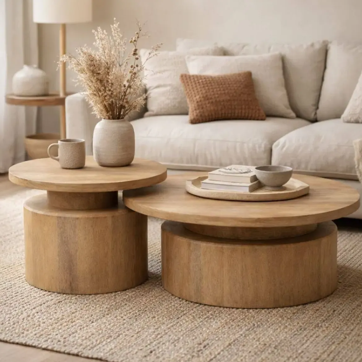 Set 2 Mesas Nido de Madera de Mango Redonda MB-228040