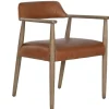 Silla con Brazos en Piel Marrón y Teca Decapé Blanco MB-221644