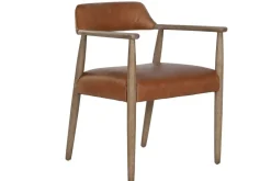 Silla con Brazos en Piel Marrón y Teca Decapé Blanco MB-221644
