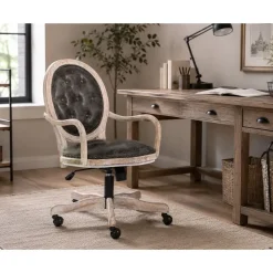 Silla con ruedas madera de abeto y PU marrón oscuro ergonómica MB-203408