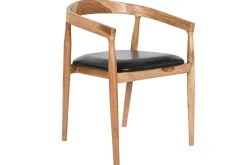 Silla de Comedor con Reposabrazos en Teca y Piel Negra MB-208001
