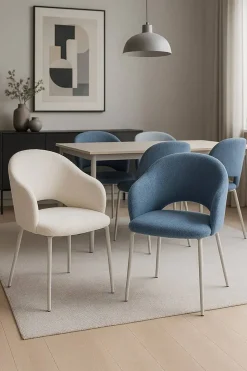 Silla de Comedor con Reposabrazos y Patas de Metal Blanco CAMILA DC-3110