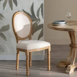 Silla de Comedor de Madera con Asiento de Lino 611286