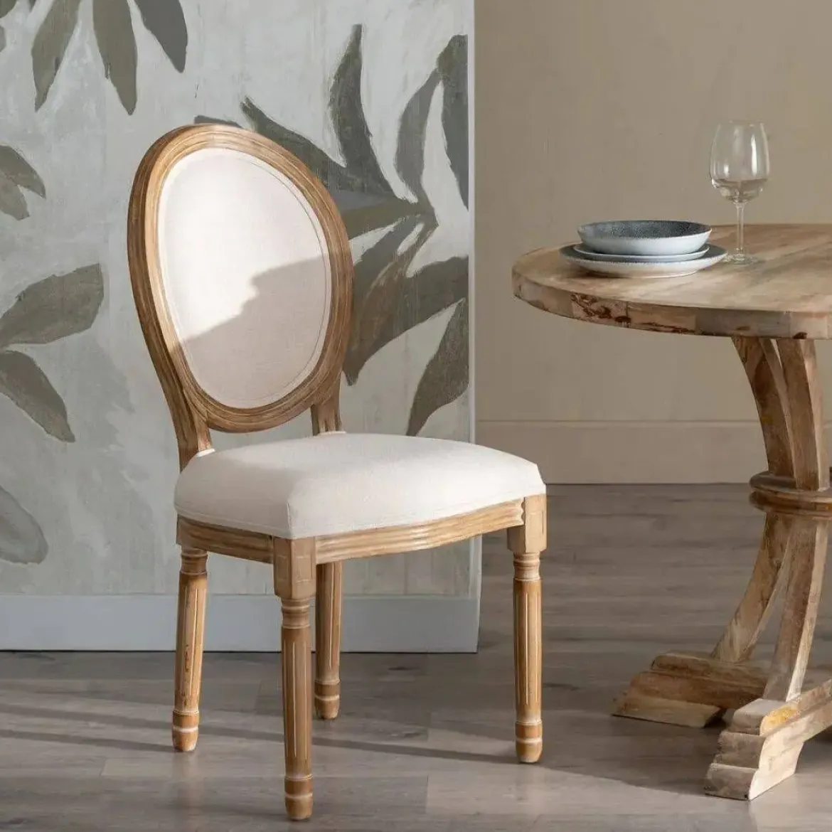Silla de Comedor de Madera con Asiento de Lino 611286