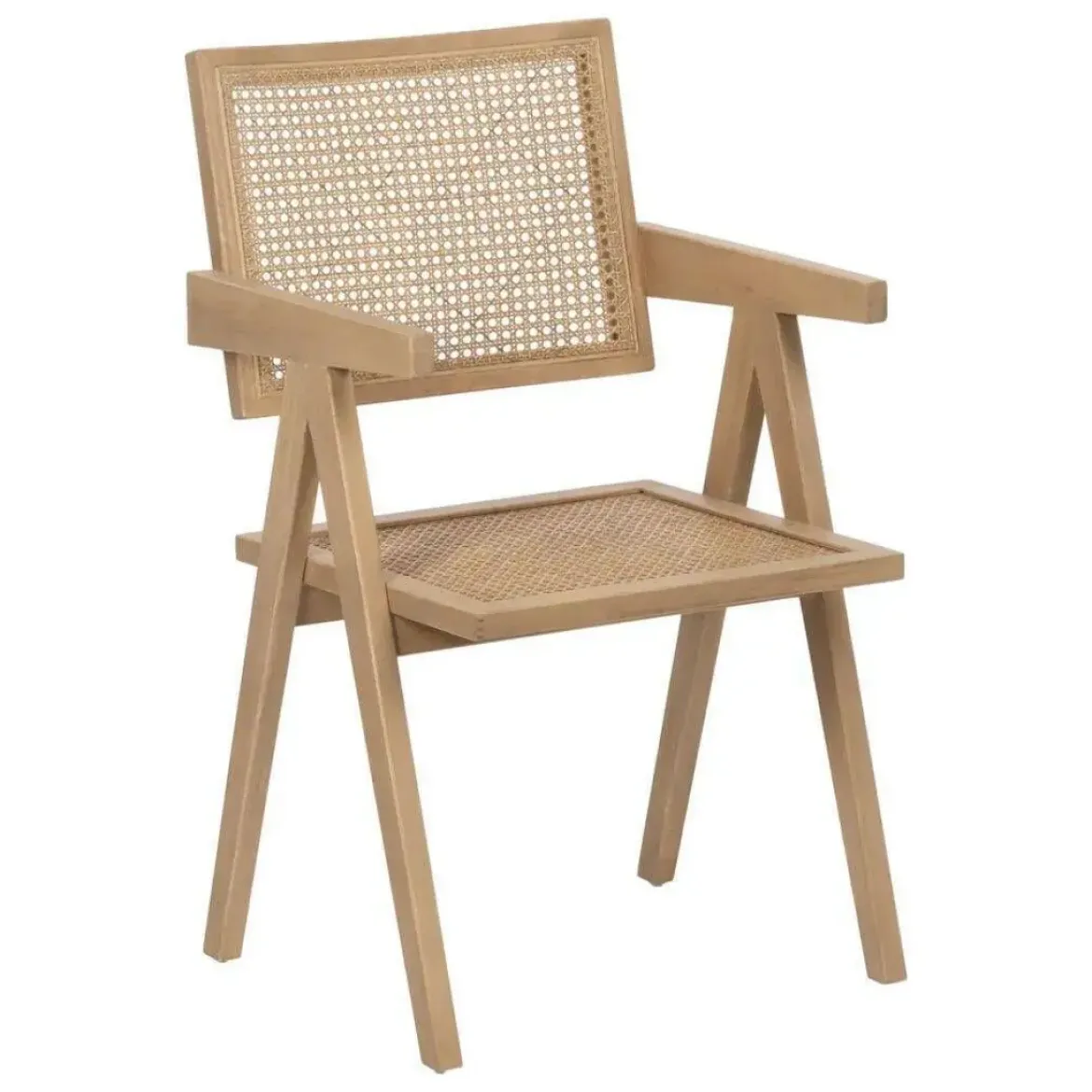 Silla de Comedor de Madera con Reposabrazos y Asiento Trenzado 611237