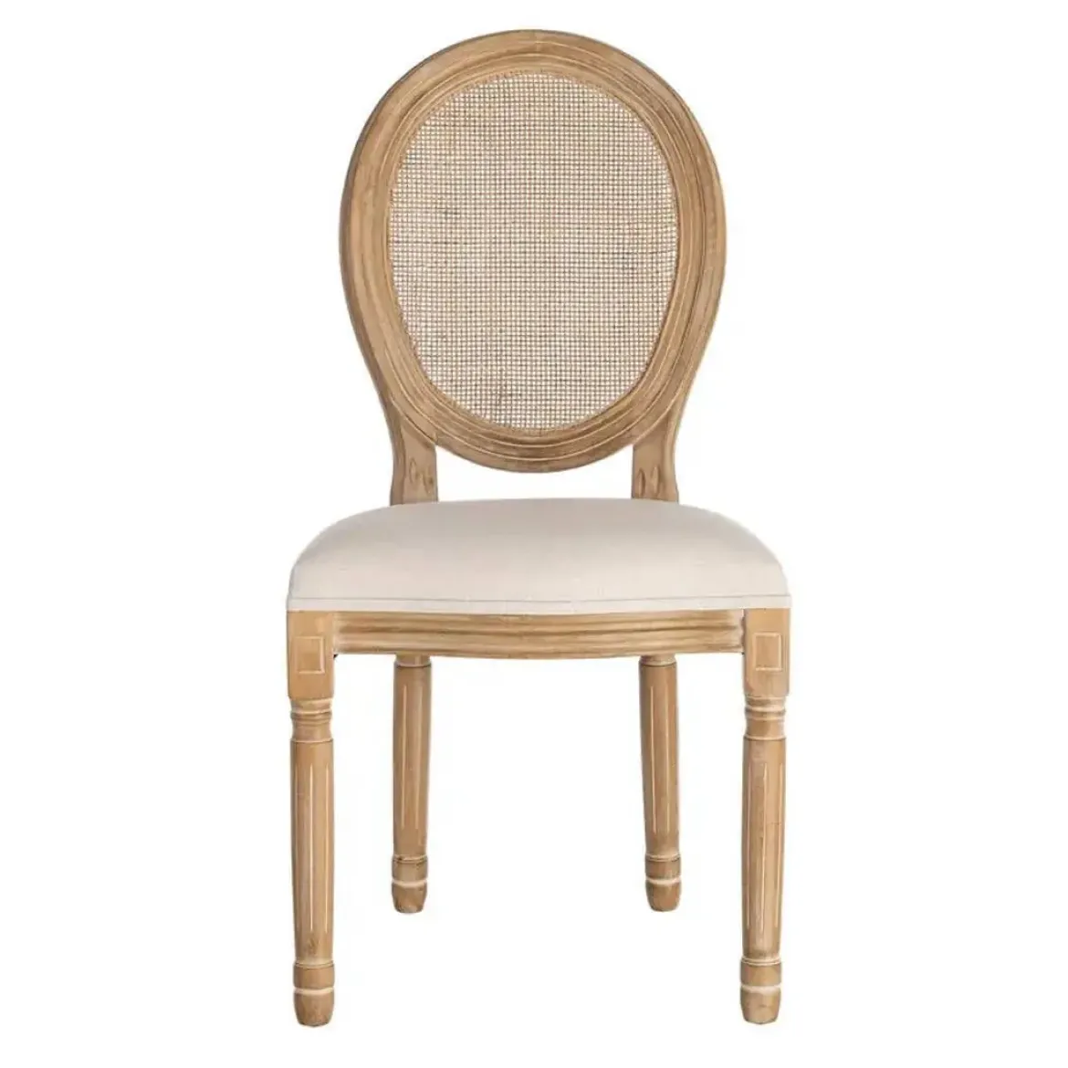 Silla de Comedor en Madera y Ratán Natural y Blanco 611288