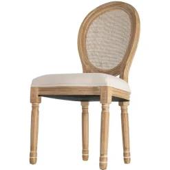 Silla de Comedor en Madera y Ratán Natural y Blanco 611288