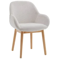 Silla de Comedor Tapizada en Tela Blanca con Reposabrazos MILCA