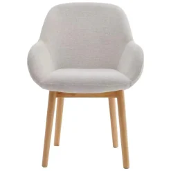 Silla de Comedor Tapizada en Tela Blanca con Reposabrazos MILCA