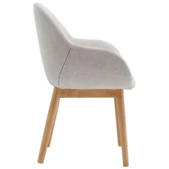 Silla de Comedor Tapizada en Tela Blanca con Reposabrazos MILCA