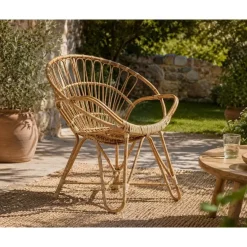 Silla de Jardín de Ratán Natural con Reposabrazos MB-182515