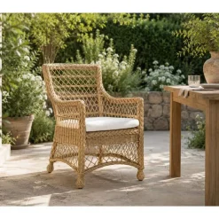 Silla de Jardín de Ratán Natural con Cojín MB-207615