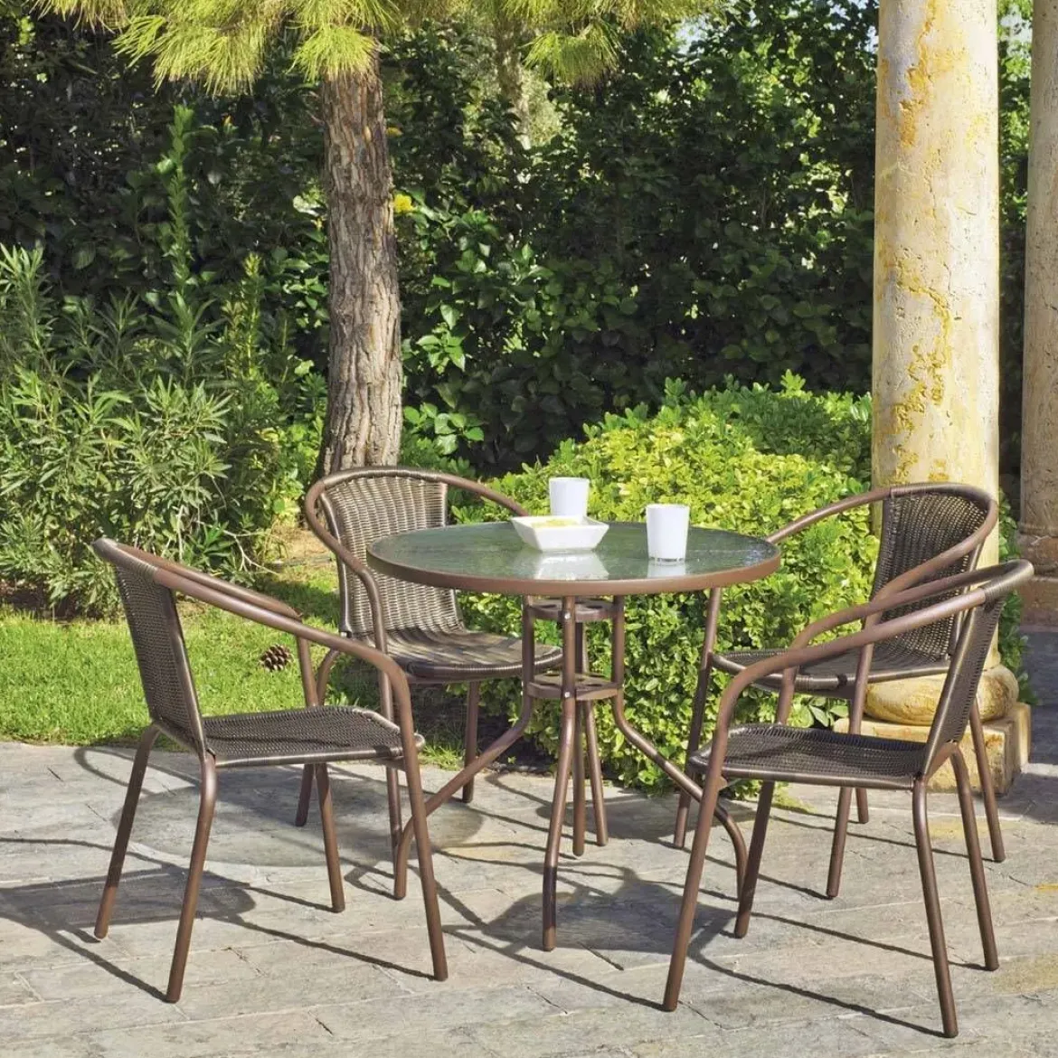 Silla de Jardín en Acero y Fibra Sintética Bronce BRASIL