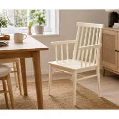Silla de Madera con Reposabrazos Color Crema MB-223567