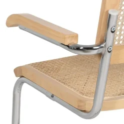 Silla de Madera y Ratán con Patas de Metal y Reposabrazos Natural 614517