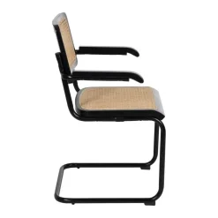 Silla de Madera y Ratán con Patas de Metal y Reposabrazos Color Negro 614518