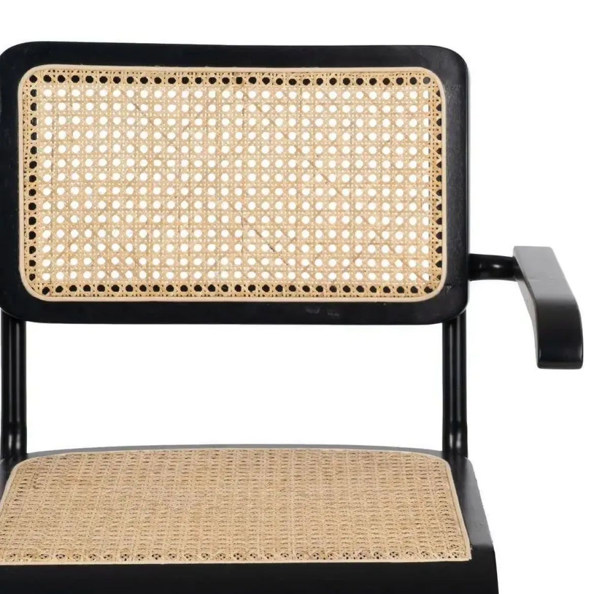 Silla de Madera y Ratán con Patas de Metal y Reposabrazos Color Negro 614518