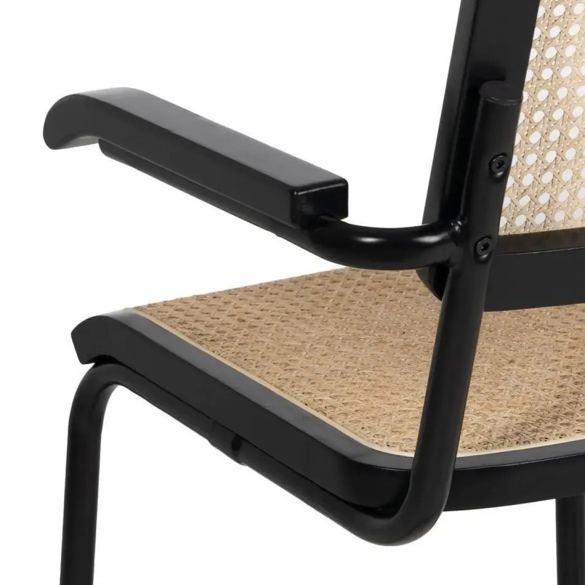 Silla de Madera y Ratán con Patas de Metal y Reposabrazos Color Negro 614518