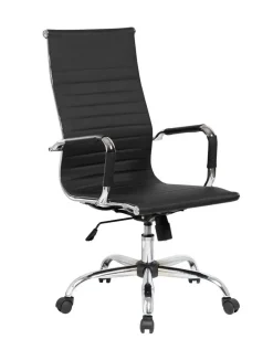 Silla de Oficina Alta en Polipiel Negra con Base Cromada AROA