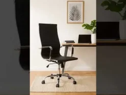 Silla de Oficina Alta en Polipiel Negra con Base Cromada AROA