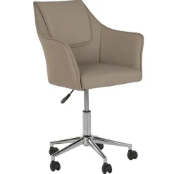 Silla de Oficina Beige con Asiento y Respaldo en PU y Ruedas Metálicas MB-222428