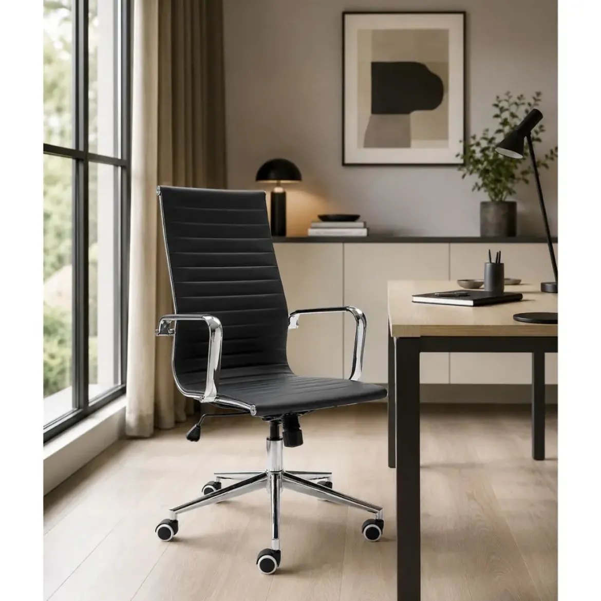 Silla de Oficina con brazos Modelo SMART tapizado en tejido Ecopiel