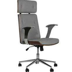 Silla de Oficina en Madera y PU Gris con Ruedas y Reposabrazos Metálicos de 108,5 cm MB-215932