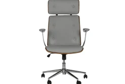Silla de Oficina en Madera y PU Gris con Ruedas y Reposabrazos Metálicos de 108,5 cm MB-215932