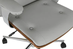 Silla de Oficina en Madera y PU Gris con Ruedas y Reposabrazos Metálicos de 108,5 cm MB-215932