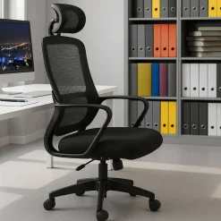 Silla de Oficina en Malla Negra con Apoyacabezas Regulable XULIA