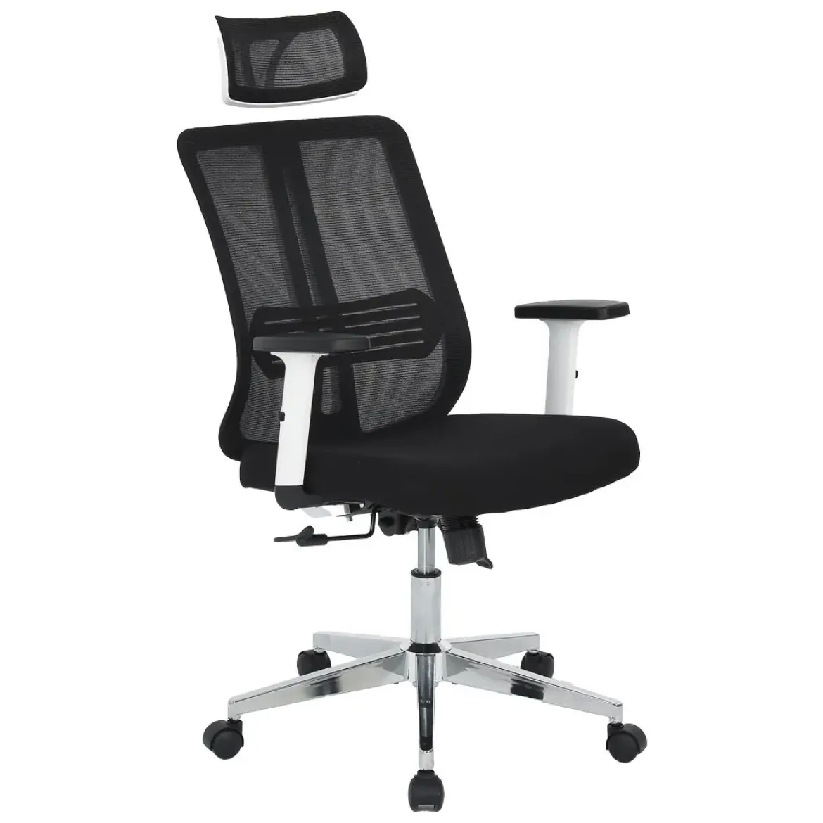 Silla de Oficina Ergonómica Tapizada en Rejilla Negra NEPTUNO