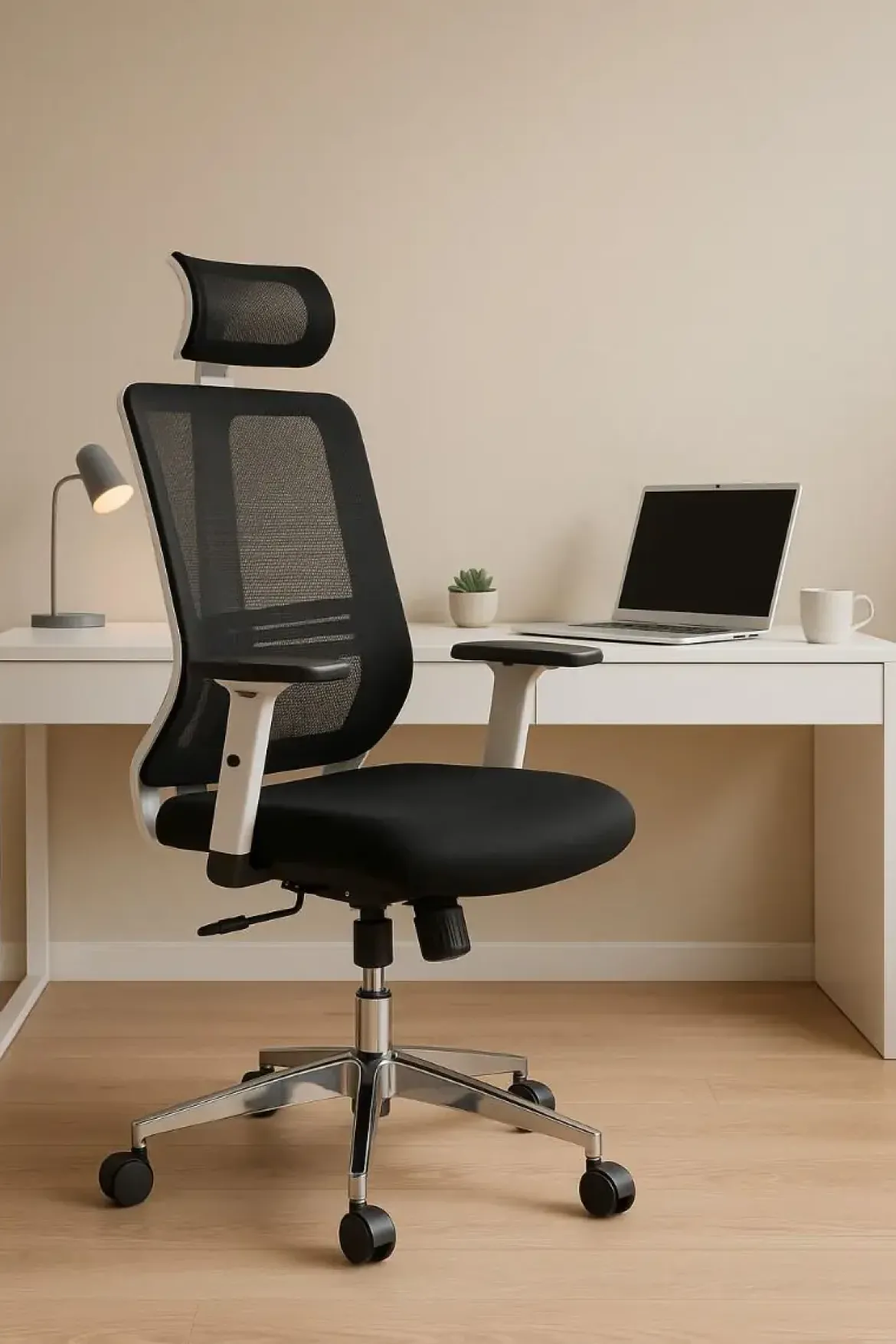 Silla de Oficina Ergonómica Tapizada en Rejilla Negra NEPTUNO