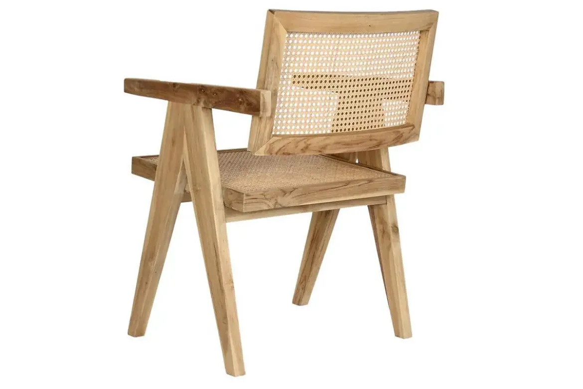 Silla de Teca con Asiento y Respaldo de Ratán MB-199291