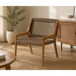 Silla de Teca y Fibra Sintética Marrón MB-221572