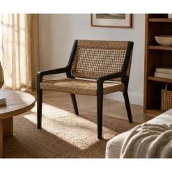 Silla de Teca y Fibra Sintética Negra MB-221571