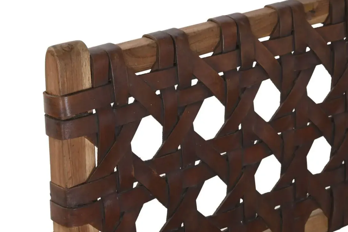 Silla de Teca y Piel Trenzada Marrón MB-220080