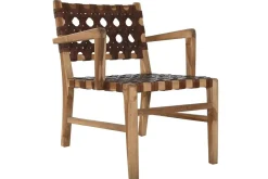 Silla de Teca y Piel Trenzada Marrón MB-220080
