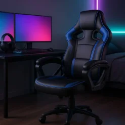 Silla Gaming de Polipiel Negra-Azul con Soporte Lumbar MARTE