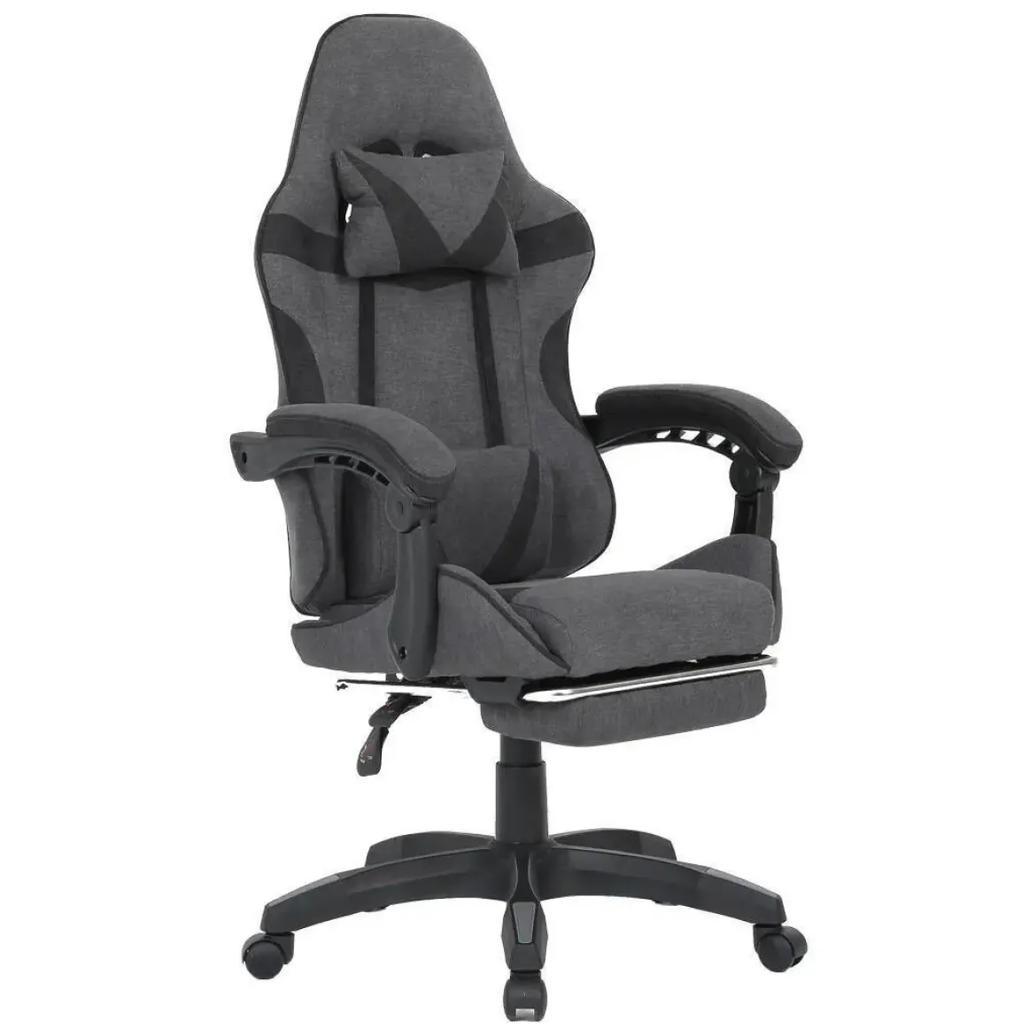 Silla Gaming Reclinable Tapizada en Poliester Gris y Negro URANO