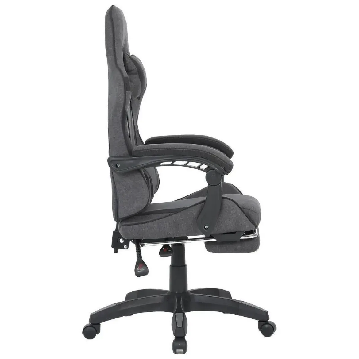 Silla Gaming Reclinable Tapizada en Poliester Gris y Negro URANO