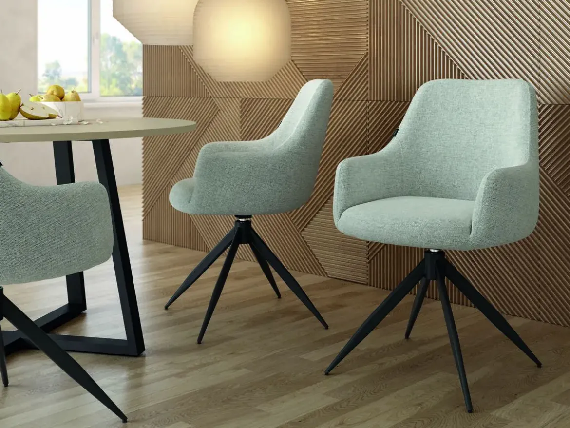 Silla Giratoria de 180° con Respaldo y Asiento Tapizados y Patas de Metal MONTREAL