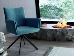 Silla Giratoria de 180° con Respaldo y Asiento Tapizados y Patas de Metal MODENA