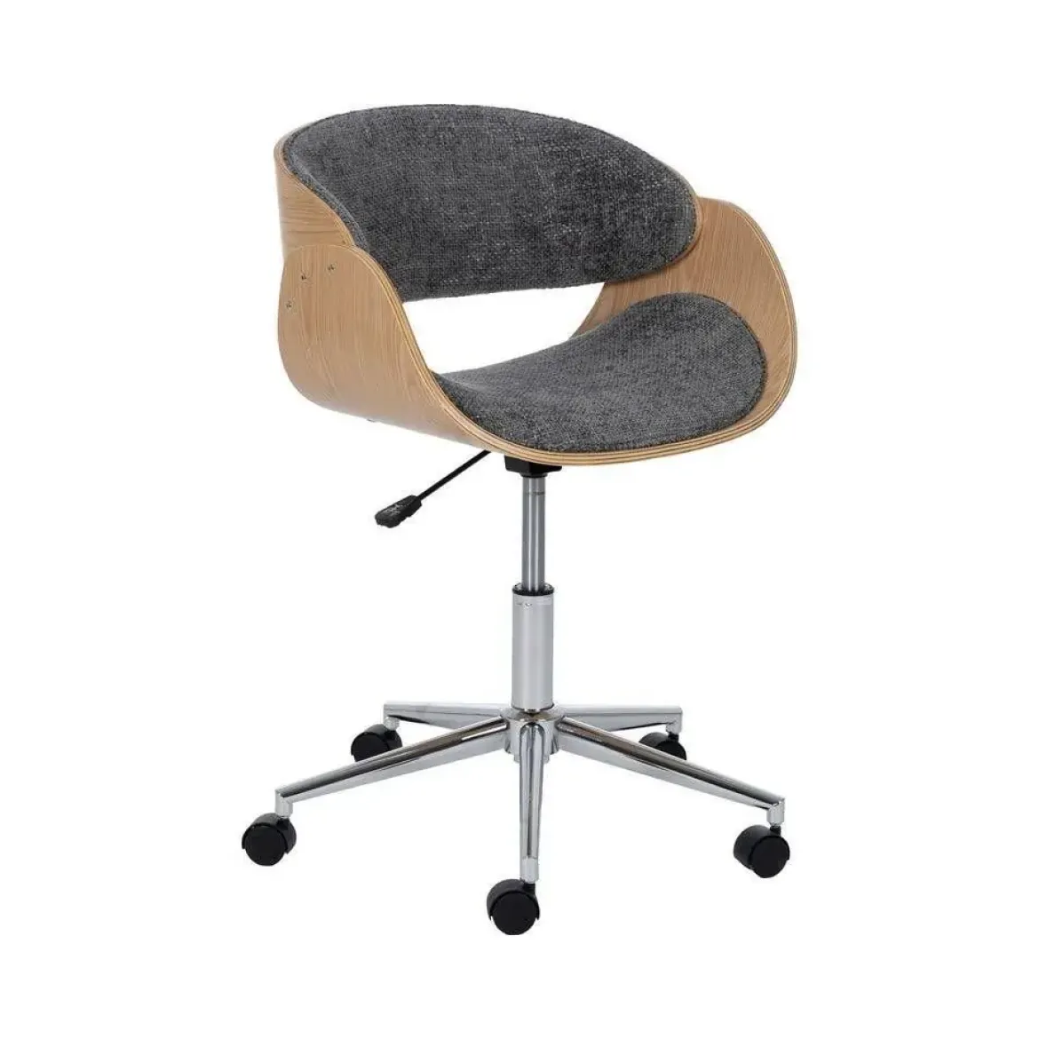 Silla Giratoria Gris-Natural con Patas de Nilón y Respaldo en Nogal 612639