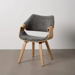 Silla Gris con Asiento Acolchado y Respaldo de Madera Natural 61 cm 612643
